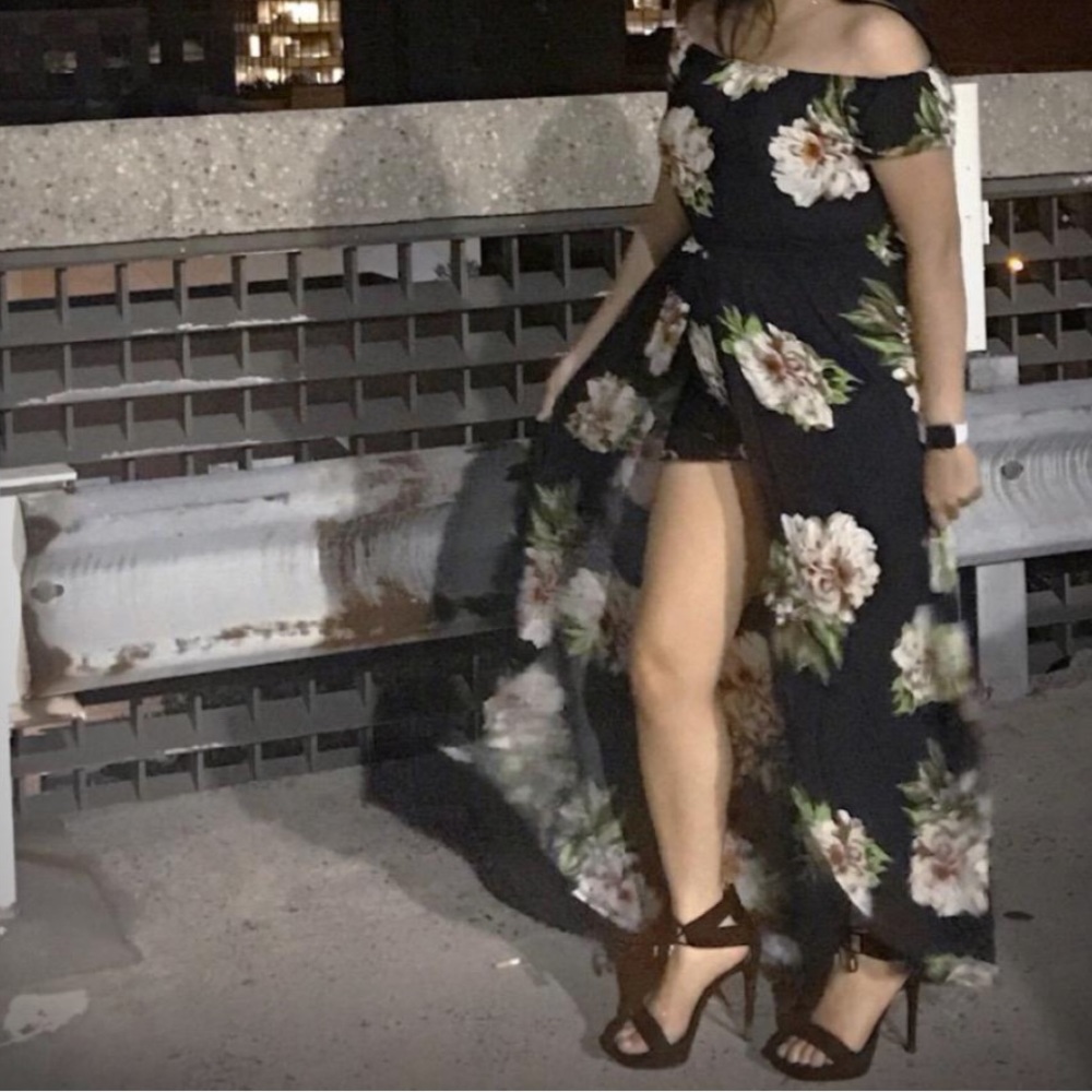 BiuBiu: Off Shoulder Floral Split Maxi Romper 💐🌸